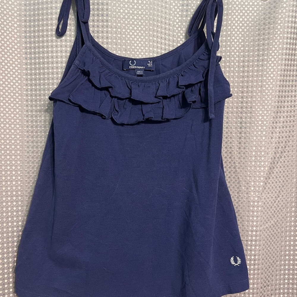 Fred Perry Blue Navy Ruffled Camisole Tank Women’s US 4 UK 8 Rare